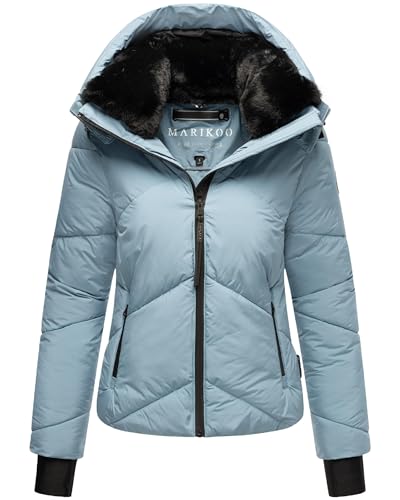 MARIKOO Damen Winterjacke warme Steppjacke mit Fellkragen und (Abnehmbarer) Kapuze Simaraa XVI Powder Blue Gr. XXL von MARIKOO