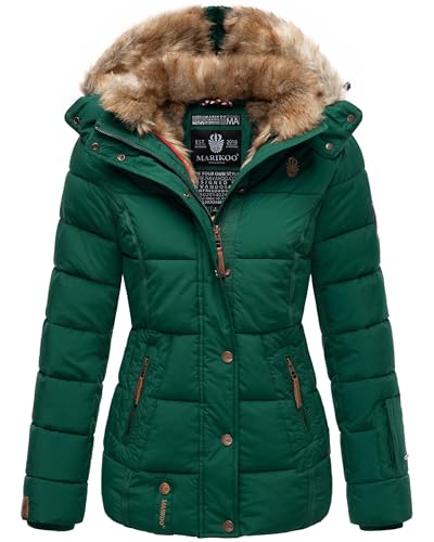 MARIKOO Damen Winterjacke warme Steppjacke mit Kunstfell Innenfutter Nekoo Evergreen Gr. L von MARIKOO