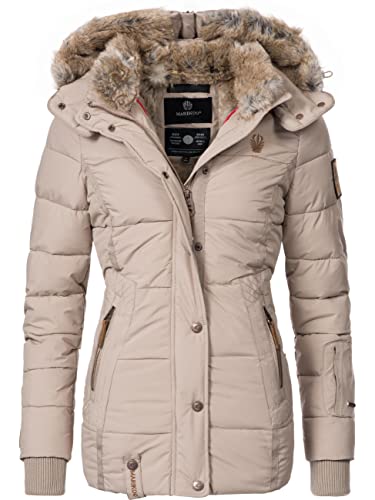 MARIKOO Damen Winterjacke warme Steppjacke mit Kunstfell Innenfutter Nekoo Light Taupe Gr. XXL von MARIKOO
