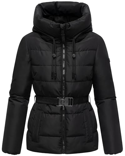 MARIKOO Damen Winterjacke warme Steppjacke mit Taillengürtel und Kapuze Himee16 Black Gr. XL MARIKOO Damen Winterjacke warme Steppjacke mit Taillengürtel und Kapuze Himee16 Black Gr. XL von MARIKOO