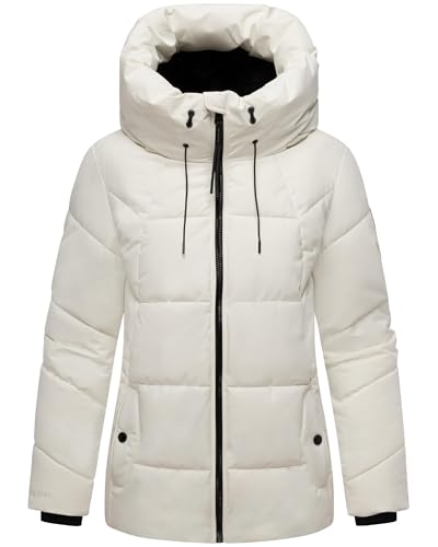 MARIKOO Damen Winterjacke warme Steppjacke mit Verstellbarer Kapuze Kuscheltatze XVI Offwhite Gr. S von MARIKOO