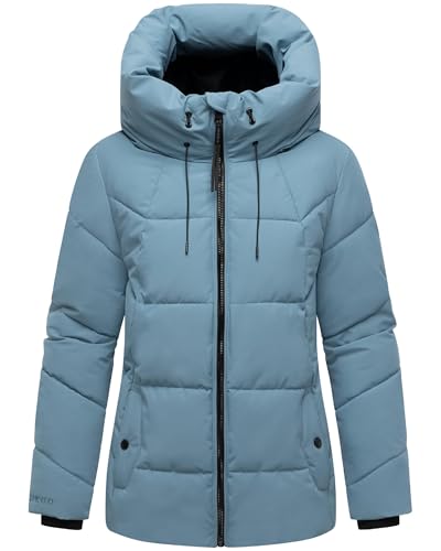 MARIKOO Damen Winterjacke warme Steppjacke mit Verstellbarer Kapuze Kuscheltatze XVI Powder Blue Gr. XXL von MARIKOO