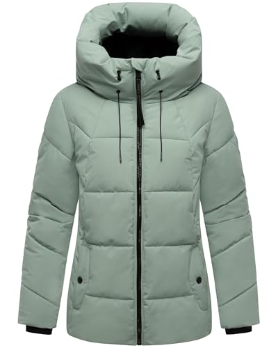 MARIKOO Damen Winterjacke warme Steppjacke mit Verstellbarer Kapuze Kuscheltatze XVI Smokey Mint Gr. L von MARIKOO