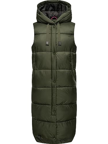 MARIKOO Damen Winterjacke warme Steppweste lang mit Kapuze Sayorii Dark Olive Gr. XL von MARIKOO