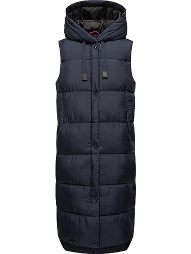 MARIKOO Damen Winterjacke warme Steppweste lang mit Kapuze Sayorii Navy Gr. M von MARIKOO