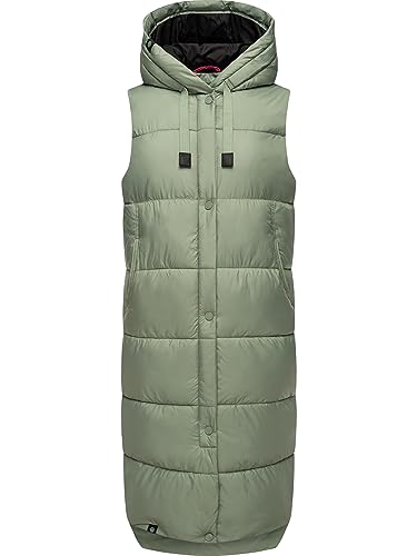 MARIKOO Damen Winterjacke warme Steppweste lang mit Kapuze Sayorii Smokey Mint Gr. L von MARIKOO