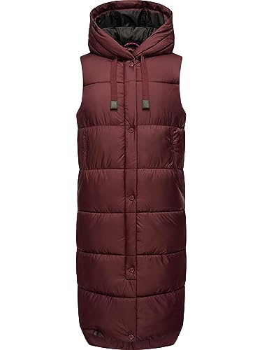MARIKOO Damen Winterjacke warme Steppweste lang mit Kapuze Sayorii Wine Gr. L von MARIKOO