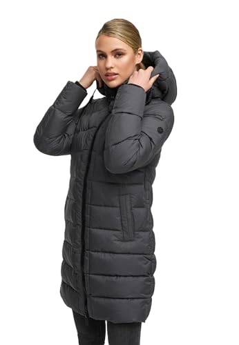 MARIKOO Damen Wintermantel (S-3XL) - gesteppt, abnehmbare Kapuze - N075 - Anthraz Größe M - Gr.M von MARIKOO