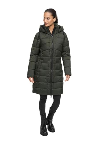 MARIKOO Damen Wintermantel (S-3XL) - gesteppt, abnehmbare Kapuze - N075 - DarkOlive Größe M - Gr.M von MARIKOO