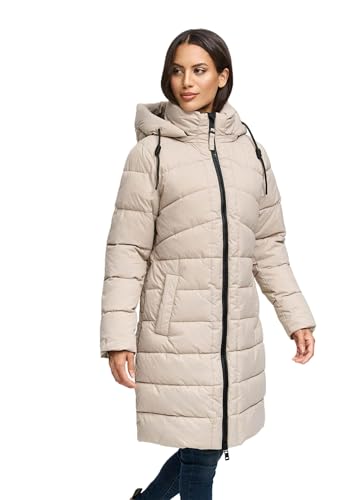 MARIKOO Damen Wintermantel (S-3XL) - gesteppt, abnehmbare Kapuze - N075 - LigTaupe Größe L - Gr.L von MARIKOO
