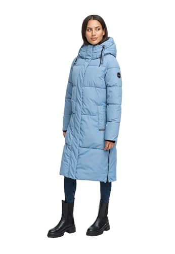 MARIKOO Damen Wintermantel (XS-3XL) - gesteppt, mit Kapuze & Reißverschlussschlitze - N082 - PowderBlue Größe XS - Gr.XS von MARIKOO