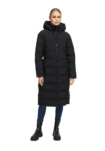 MARIKOO Damen Wintermantel (XS-6XL) - gesteppt, abnehmbare Kapuze, 6 Taschen, Rippkragen - N079 - Schwarz Größe L - Gr.L von MARIKOO