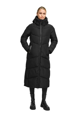 MARIKOO Damen Wintermantel (XS-6XL) - gesteppt mit fester Kapuze und 4 Taschen - N065 - Schwarz Größe M - Gr.M von MARIKOO