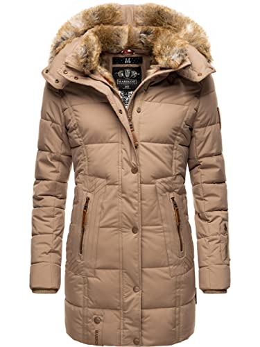 MARIKOO Damen Warmer Winter Steppmantel mit Kapuze Lieblings Jacke Taupe Gr. L von MARIKOO