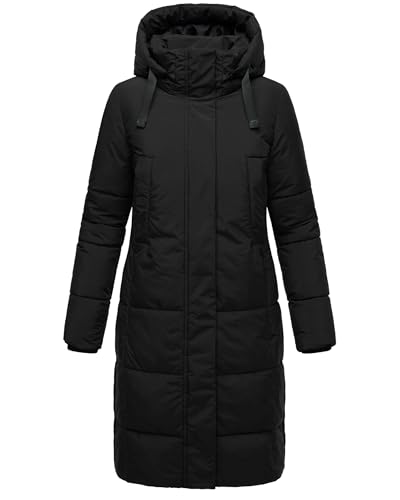 MARIKOO Damen Wintermantel Warmer Steppmantel lang aus recyceltem Material mit Abnehmbarer Kapuze Laryaa XVI Black Gr. L von MARIKOO