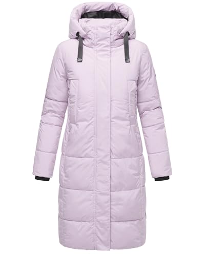 MARIKOO Damen Wintermantel Warmer Steppmantel lang mit Abnehmbarer Kapuze Laryaa XVI Lilac Rose Gr. L von MARIKOO