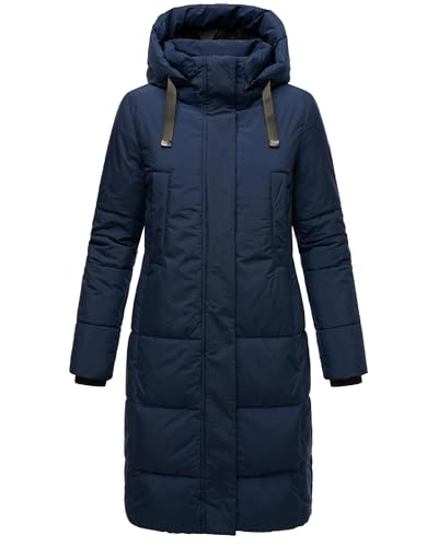 MARIKOO Damen Wintermantel Warmer Steppmantel lang aus recyceltem Material mit Abnehmbarer Kapuze Laryaa XVI Navy Gr. L von MARIKOO