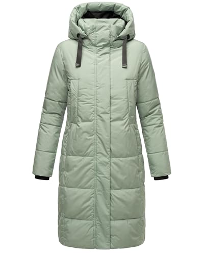 MARIKOO Damen Wintermantel Warmer Steppmantel lang aus recyceltem Material mit Abnehmbarer Kapuze Laryaa XVI Smokey Mint Gr. M von MARIKOO
