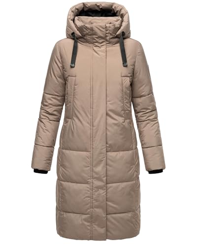 MARIKOO Damen Wintermantel Warmer Steppmantel lang aus recyceltem Material mit Abnehmbarer Kapuze Laryaa XVI Taupe Grey Gr. XXL von MARIKOO