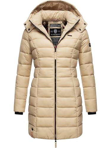 MARIKOO Damen Langer Wintermantel Warmer Steppmantel mit Abnehmbarer Kapuze Abendsternchen Beige Gr. 4XL von MARIKOO