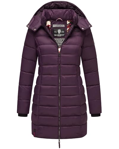MARIKOO Damen Wintermantel Warmer Steppmantel lang mit Abnehmbarer Kapuze Abendsternchen Dusty Plum Gr. M von MARIKOO
