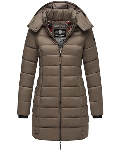 MARIKOO Damen Wintermantel Warmer Steppmantel lang mit Abnehmbarer Kapuze Abendsternchen Stone Brown Gr. L von MARIKOO