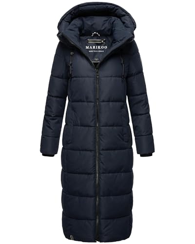 MARIKOO Damen Wintermantel Warmer Steppmantel lang mit Abnehmbarer Kapuze Nadeshikoo XVI Navy Gr. L von MARIKOO