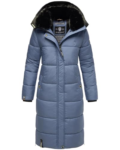 MARIKOO Damen Wintermantel Warmer Steppmantel lang mit Abnehmbarer Kapuze Reliziaa Dusty Blue Gr. L von MARIKOO