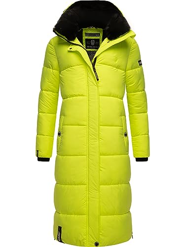 MARIKOO Damen Wintermantel Warmer Steppmantel lang mit Abnehmbarer Kapuze Reliziaa Neon Green Gr. M von MARIKOO