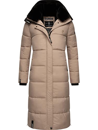 MARIKOO Damen Wintermantel Warmer Steppmantel lang mit Abnehmbarer Kapuze Reliziaa Taupe Gr. M von MARIKOO