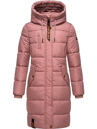 MARIKOO Damen Wintermantel Warmer Steppmantel lang mit Brusttasche und Verstellbarer Kapuze Yuikoo Dark Rose Gr. XXL von MARIKOO