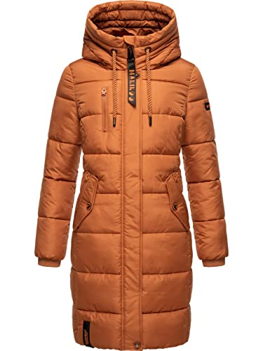 MARIKOO Damen Wintermantel Warmer Steppmantel lang mit Brusttasche und Verstellbarer Kapuze Yuikoo Rusty Cinnamon Gr. XS von MARIKOO