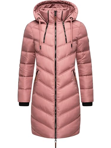 MARIKOO Damen Wintermantel Warmer Steppmantel lang mit Verstellbarer Kapuze Armasa Dark Rose Gr. XXL von MARIKOO
