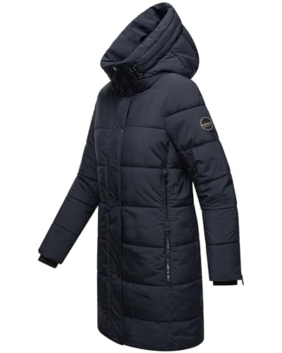 MARIKOO Damen Wintermantel Warmer Steppmantel lang mit Kapuze Karumikoo XVI Navy Gr. L von MARIKOO