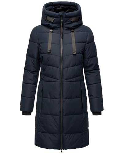 MARIKOO Damen Wintermantel Warmer Steppmantel lang mit Kapuze Natsukoo XVI Navy Gr. L von MARIKOO