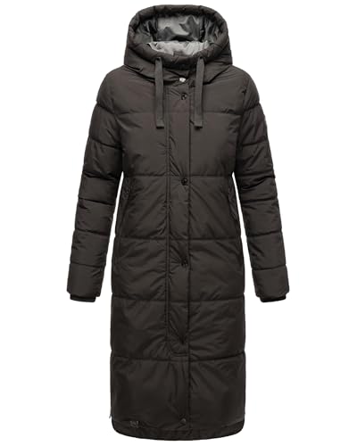 MARIKOO Damen Wintermantel Warmer Steppmantel lang mit Kapuze Soranaa Black Gr. XL von MARIKOO