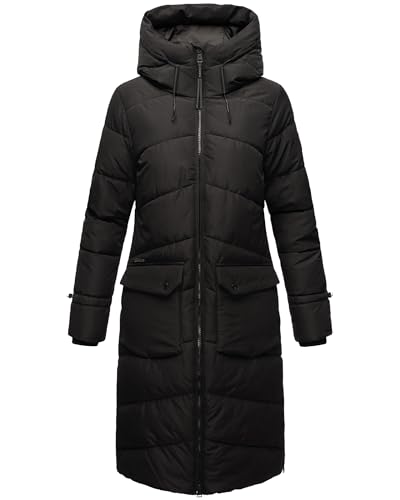MARIKOO Damen Wintermantel Warmer Steppmantel lang mit Kapuze und Gehschlitzen Tomomii XVI Black Gr. S von MARIKOO