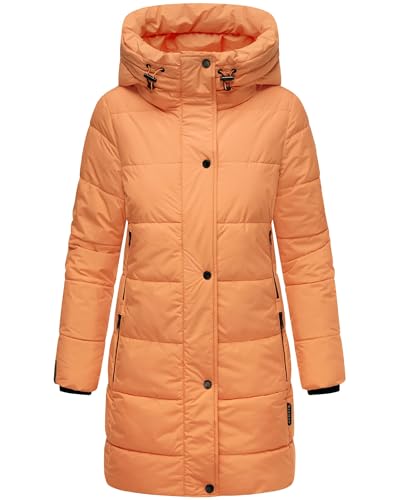 MARIKOO Damen Wintermantel warmer Steppmantel lang mit Kapuze und hohem Kragen Karumikoo XVI Apricot Sorbet Gr. S von MARIKOO