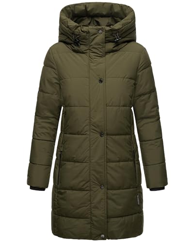 MARIKOO Damen Wintermantel warmer Steppmantel lang mit Kapuze und hohem Kragen Karumikoo XVI Dark Olive Gr. M von MARIKOO