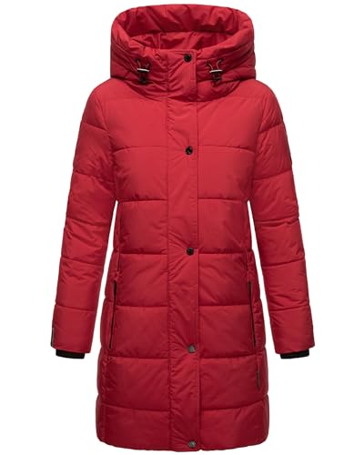 MARIKOO Damen Wintermantel warmer Steppmantel lang mit Kapuze und hohem Kragen Karumikoo XVI Dark Red Gr. S von MARIKOO