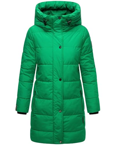 MARIKOO Damen Wintermantel warmer Steppmantel lang mit Kapuze und hohem Kragen Karumikoo XVI Smaragd Green Gr. XXL von MARIKOO