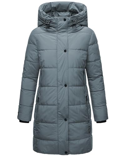 MARIKOO Damen Wintermantel warmer Steppmantel lang mit Kapuze und hohem Kragen Karumikoo XVI Stormy Blue Gr. XXL von MARIKOO