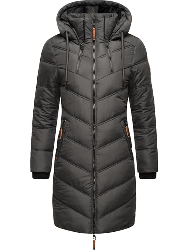 MARIKOO Damen Wintermantel Warmer Steppmantel lang mit Verstellbarer Kapuze Armasa Anthracite Gr. L von MARIKOO
