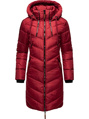 MARIKOO Damen Wintermantel Warmer Steppmantel lang mit Verstellbarer Kapuze Armasa Dark Red Gr. L von MARIKOO