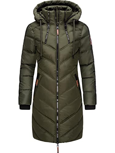MARIKOO Damen Wintermantel Warmer Steppmantel lang mit Verstellbarer Kapuze Armasa Grün Gr. XXL von MARIKOO
