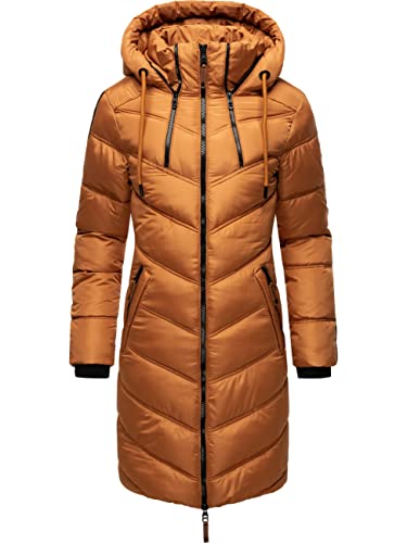 MARIKOO Damen Wintermantel Warmer Steppmantel lang mit Verstellbarer Kapuze Armasa Rusty Cinnamon Gr. L von MARIKOO