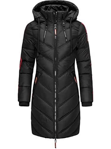 MARIKOO Damen Wintermantel Warmer Steppmantel lang mit Verstellbarer Kapuze Armasa Schwarz Gr. L von MARIKOO