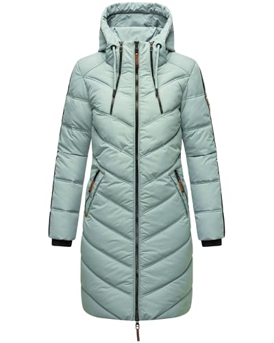 MARIKOO Damen Wintermantel Warmer Steppmantel lang mit Verstellbarer Kapuze Armasa Smokey Mint Gr. XXL von MARIKOO