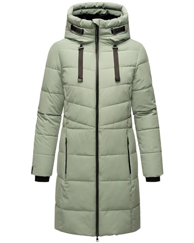 MARIKOO Damen Wintermantel warmer Steppmantel lang mit verstellbarer Kapuze und hohem Kragen Natsukoo XVI Smokey Mint Gr. XXL von MARIKOO