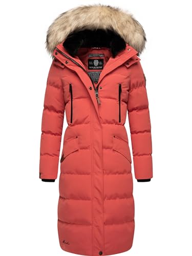 MARIKOO Damen Wintermantel Warmer Steppmantel lang mit abnehmbarem Kunstfell und Kapuze Schneesternchen Rouge Gr. XS von MARIKOO
